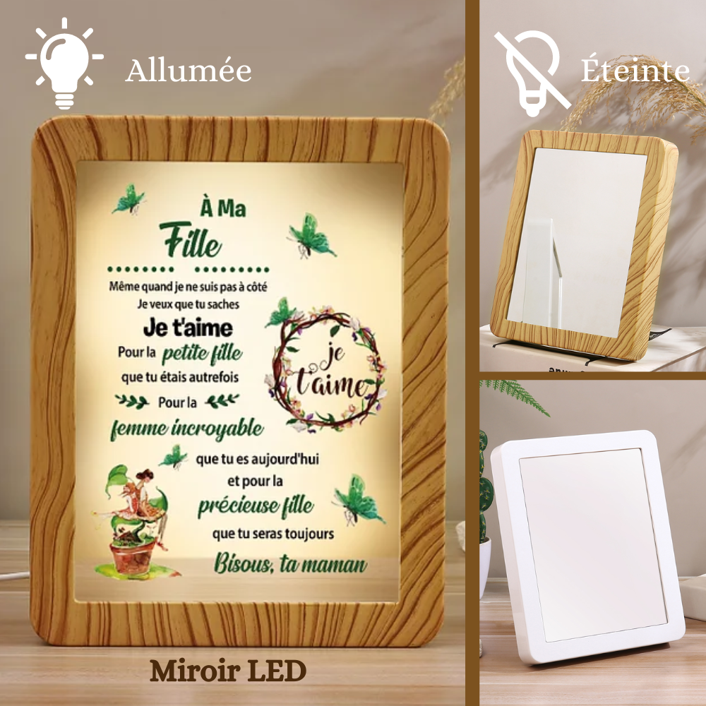 À ma Fille - Cadre Photo/Miroir LED multifonctionnel Cadeau de Maman pour Fille