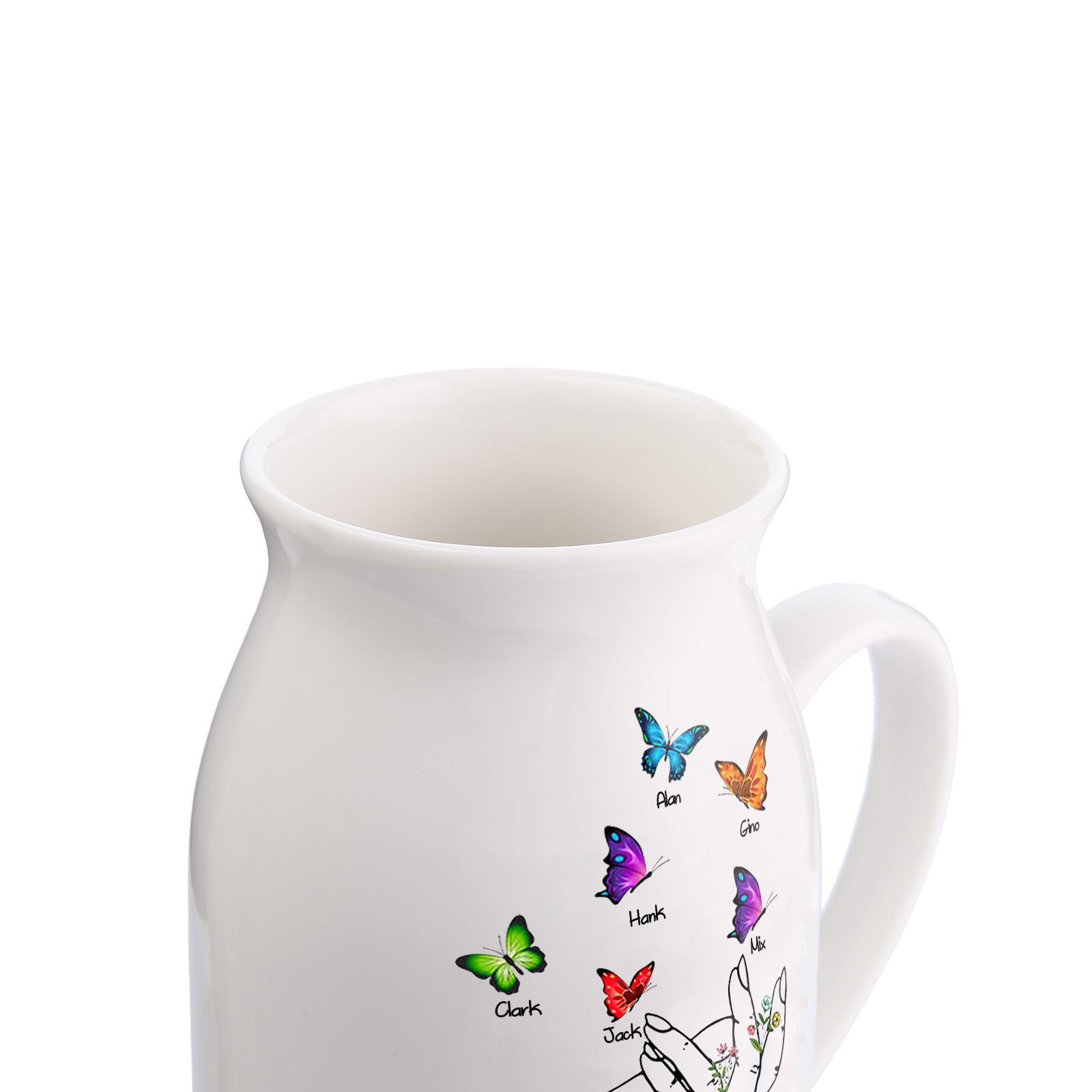 Vase à Fleurs Mains et Papillons 6 Prénoms Personnalisés avec Texte Décoration de la Maison