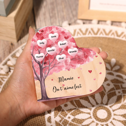 À Ma Maman/Mamie - Bougeoir en Bois Arbre 7 Prénoms et 1 Texte Personnalisés pour Famille sans bougie
