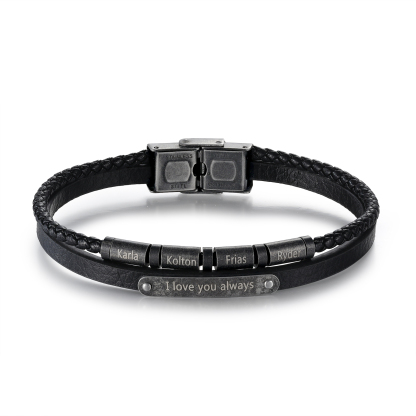Bracelet Cuir 2-5 Préoms Personnalisés avec Texte pour Homme