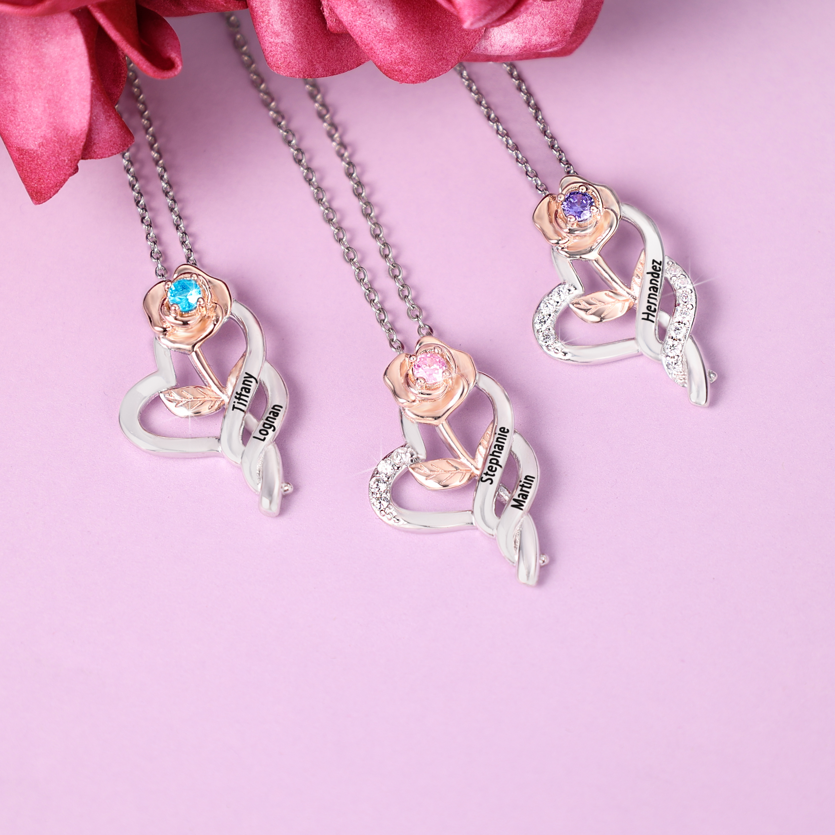 À ma précieuse Maman-Collier rose 1 Prénom Personnalisé avec pierre de naissance