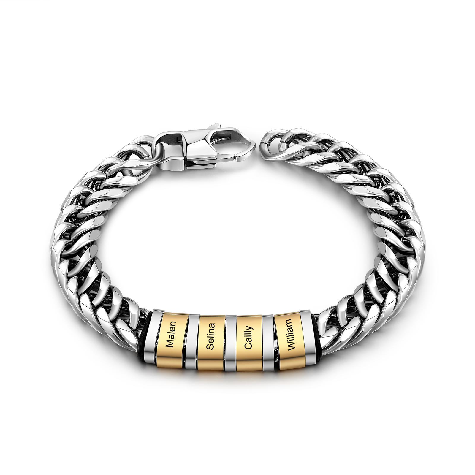 Bracelet personnalisé acier inoxydable avec 1 à 6 prénoms gravés, chaîne élégante | Jessemade
