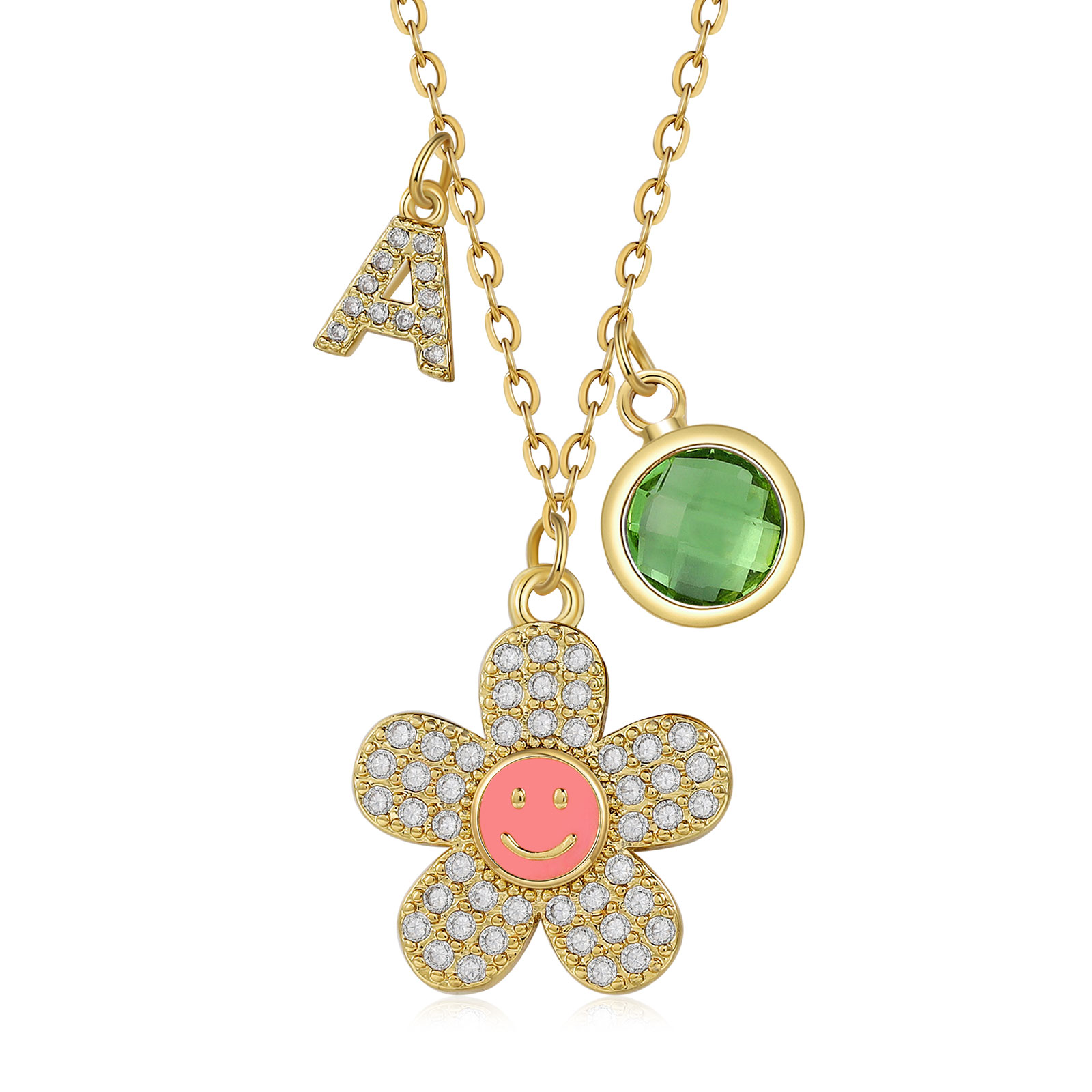 Collier Enfants Bébé Collier Fleur 1 Pierre de Naissance et 1 Lettre p