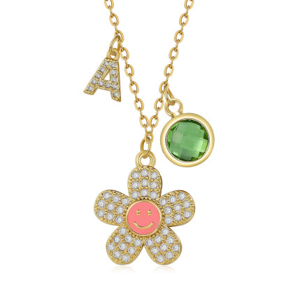 Collier Enfants Bébé Collier Fleur 1 Pierre de Naissance et 1 Lettre p