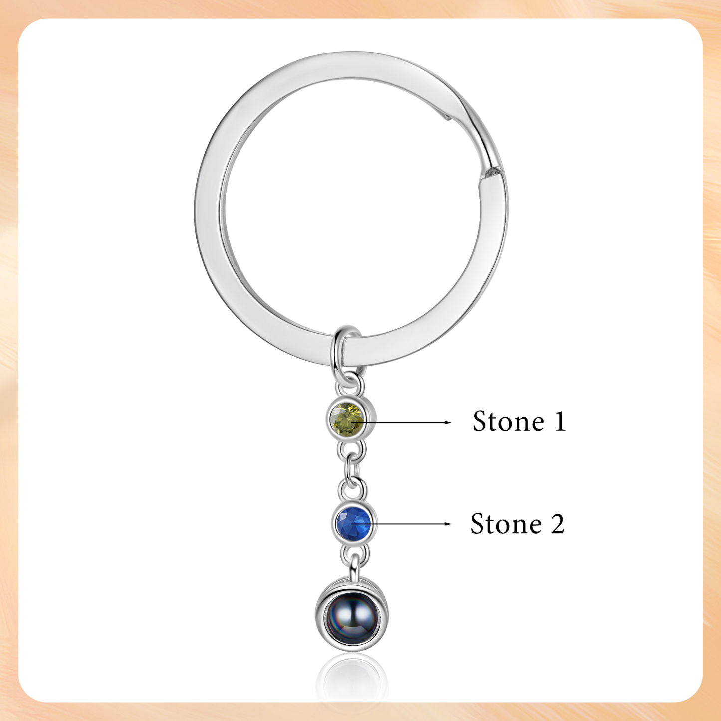 Porte-Clés de Projection Photo Personnalisée 2 Pierres de Naissance | Jessemade