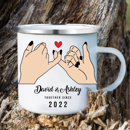 Tasse émaillée 2 Prénoms Personnalisés avec Texte et Année pour Couple promesse du petit doigt