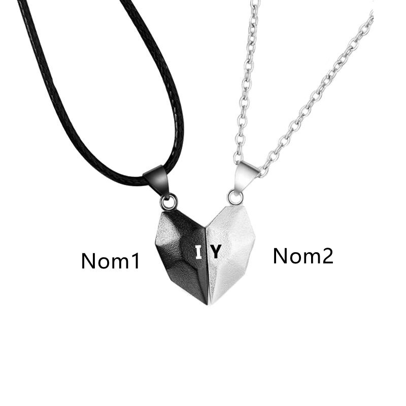 À Ma Petite Amie -Collier breloque Coeur 2 Lettres personnalisés Avec aimant pour Couple