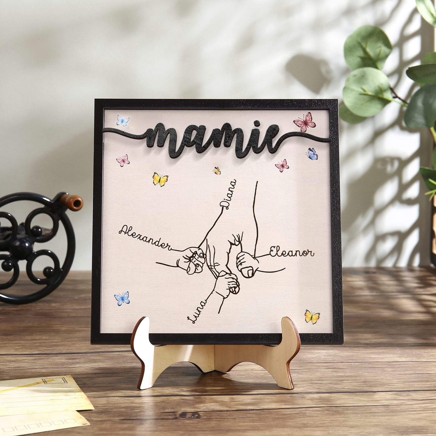 À ma Mamie - Décoration en bois la Main dans la Main 4 Prénoms Personnalisés Ornement Famille