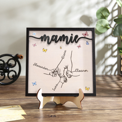 À ma Mamie - Décoration en bois la Main dans la Main 4 Prénoms Personnalisés Ornement Famille