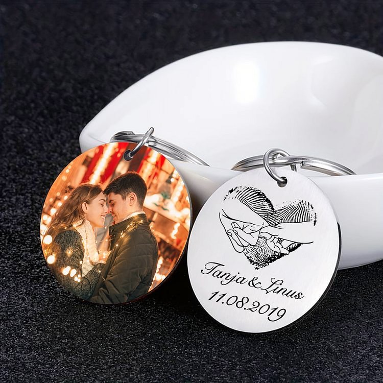 Porte-Clés 2 Prénoms et 1 Photo Personnalisés avec Date pour Couple | Jessemade