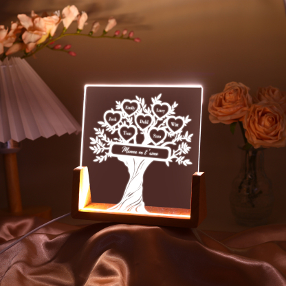 À Maman/Mamie - Lampe de chevet LED Arbre de Vie 7 Prénoms Personnalisés avec Texte pour Famille