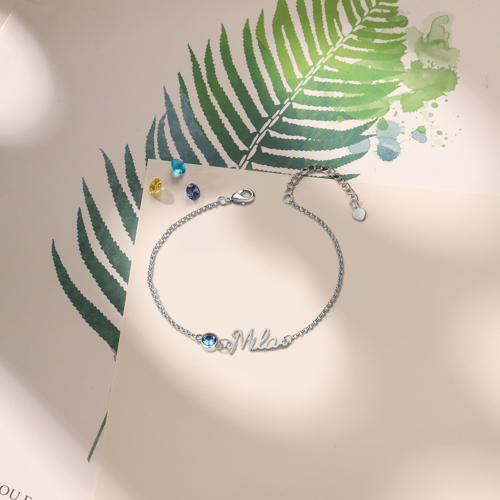 Bracelet Breloque 1 Prénom Personnalisé avec 1 Pierre de Naissance pour Femmes