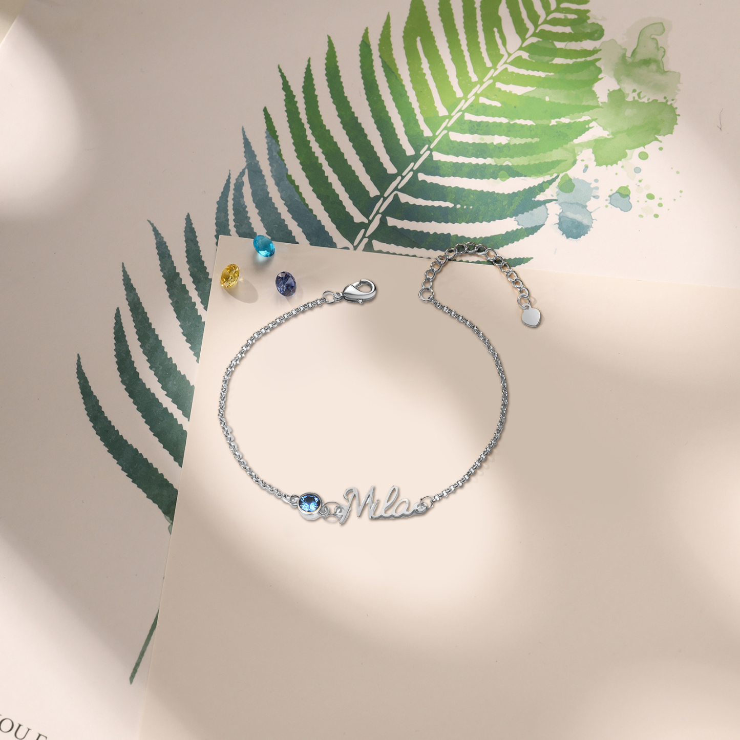 Bracelet Breloque 1 Prénom Personnalisé avec 1 Pierre de Naissance pour Femmes