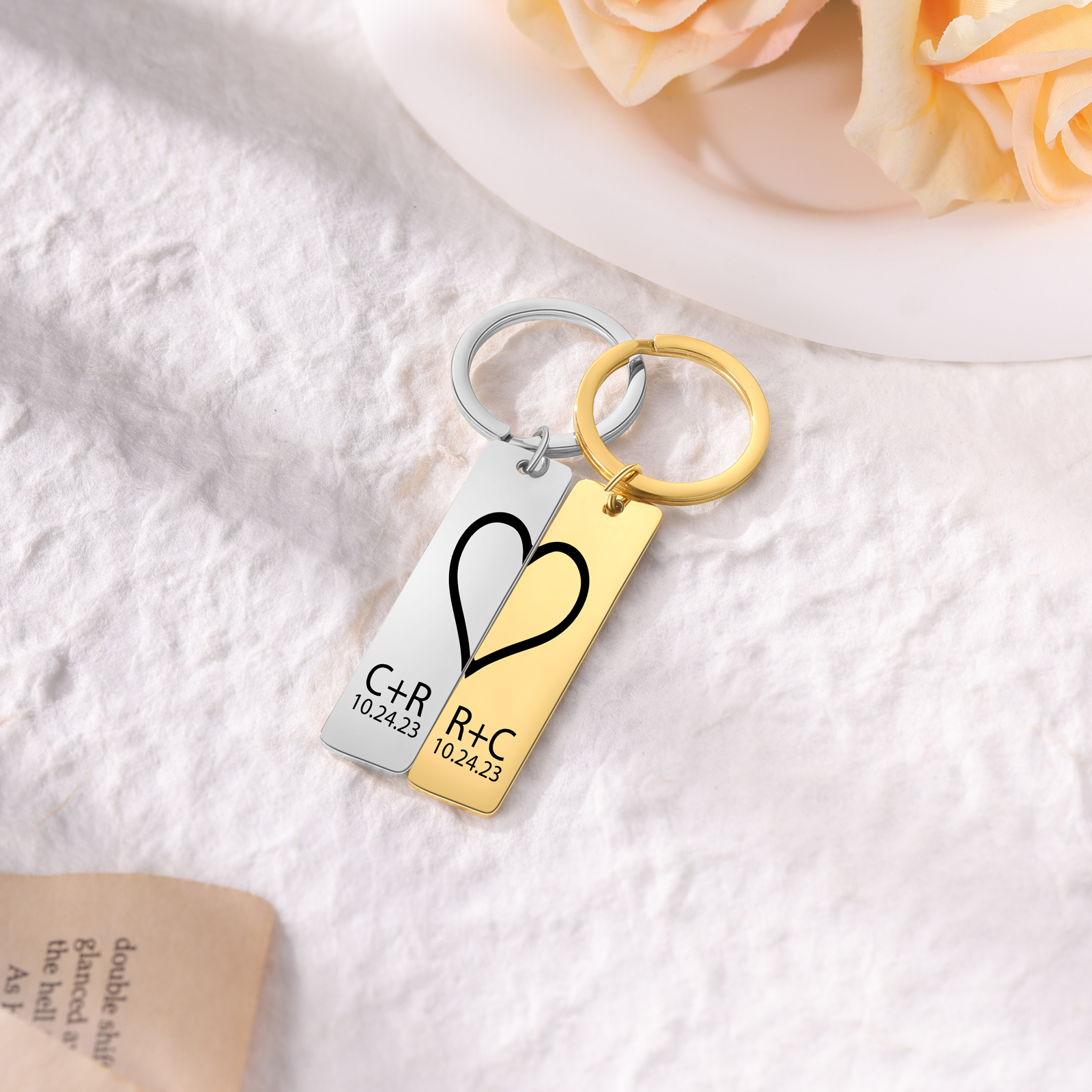 À Mon Homme-Porte-Clés la main dans la main 2 lettres Personnalisé avec date