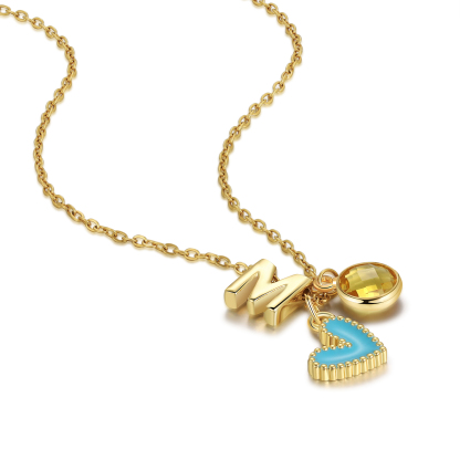 Collier Enfants Bébé Collier Cœur 1 Pierre de Naissance et 1 Lettre pour Fille Filleule