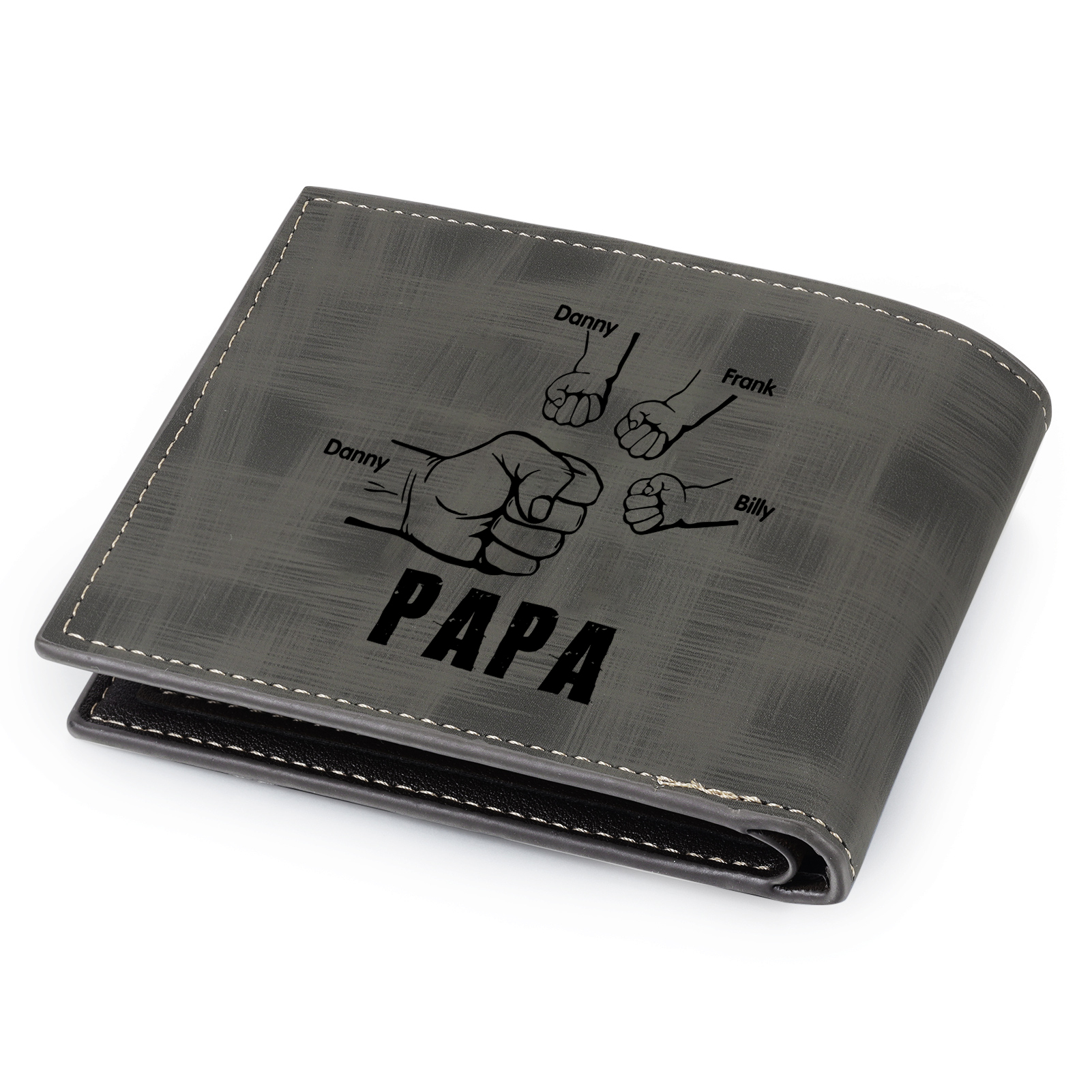À mon Papa - Portefeuille Poings 4 Prénoms Personnalisés avec Photo Classique Homme Porte-Monnaie Carte