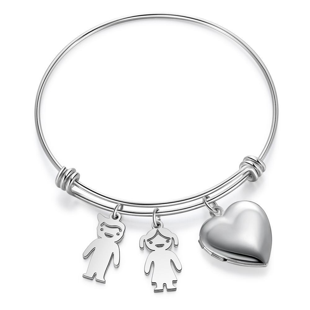 Bracelet Photo Personnalisé Coeur Avec 2 Enfants Breloques