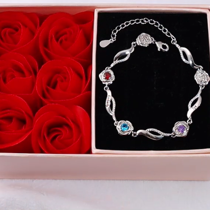 Bracelet Roses 3 Prénom Personnalisé avec 3 Pierre de Naissance