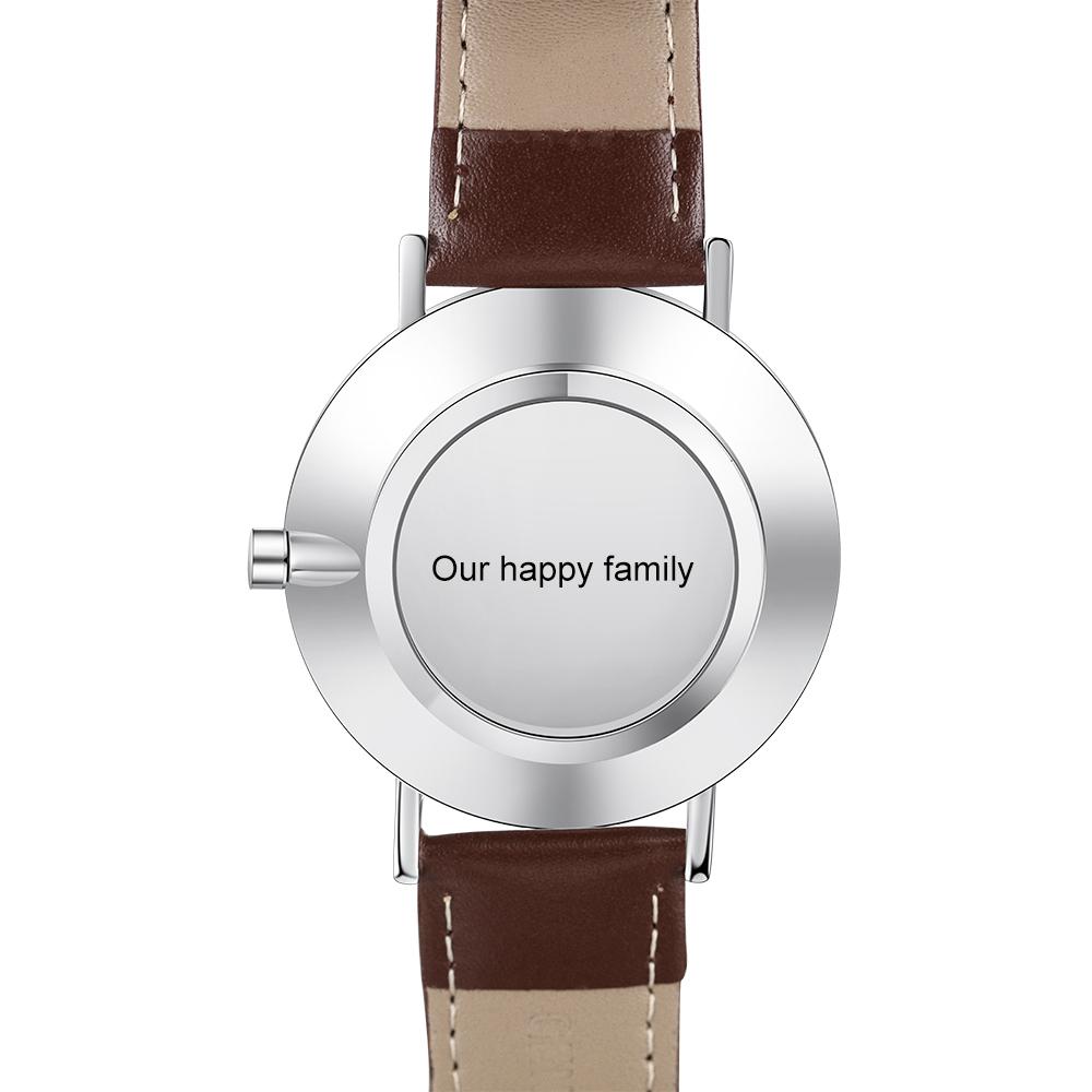 Montre Personnalisée Photo avec Gravure du prénom ou Message Bracelet en Cuir pour Homme