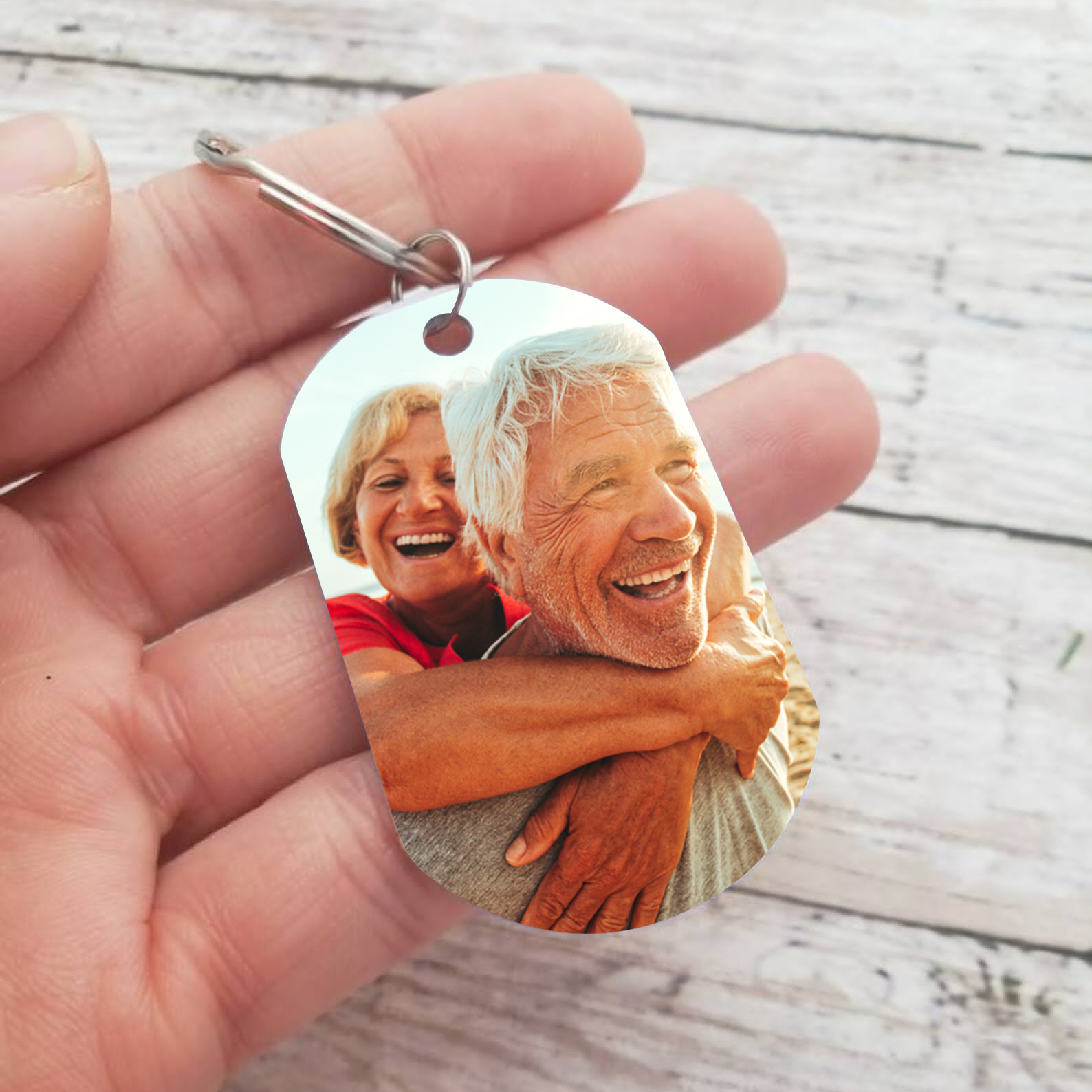 Porte-Clés 2 Prénoms et 1 Photo Personnalisés pour Couple