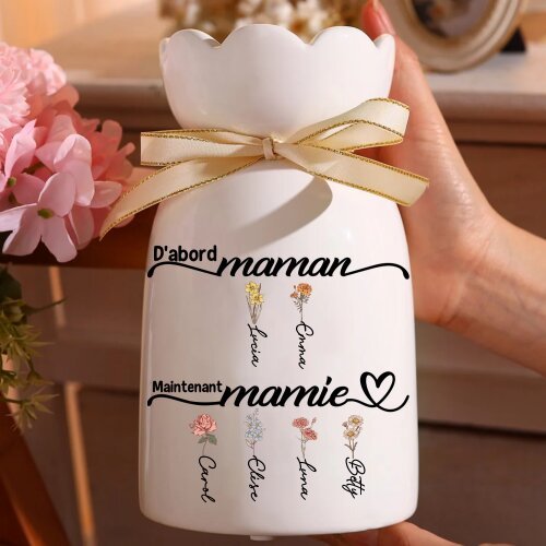 À Maman - Vase à Fleurs Personnalisé avec 1-6 prénoms et fleurs de naissance (sans plantes) | Jessemade