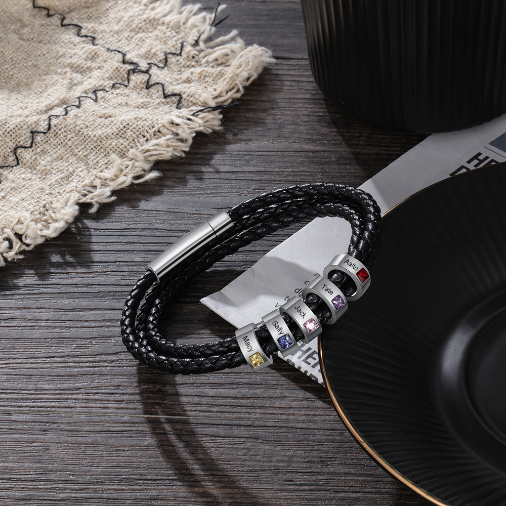 Bracelet 5 Prénom Personnalisé Avec 5 pierre de naissance Bracelet Homme