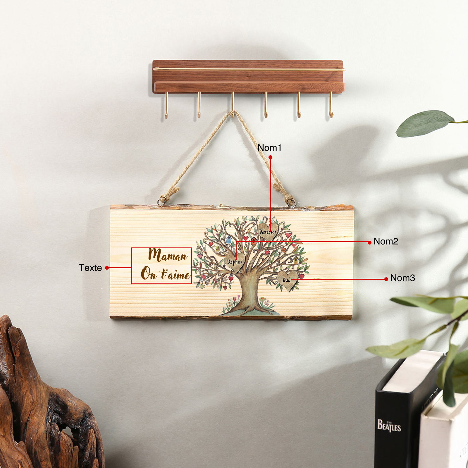 Décoration en bois Arbre de Vie 3-7 Prénoms Personnalisés avec Texte pour Famille Peinture Décorative