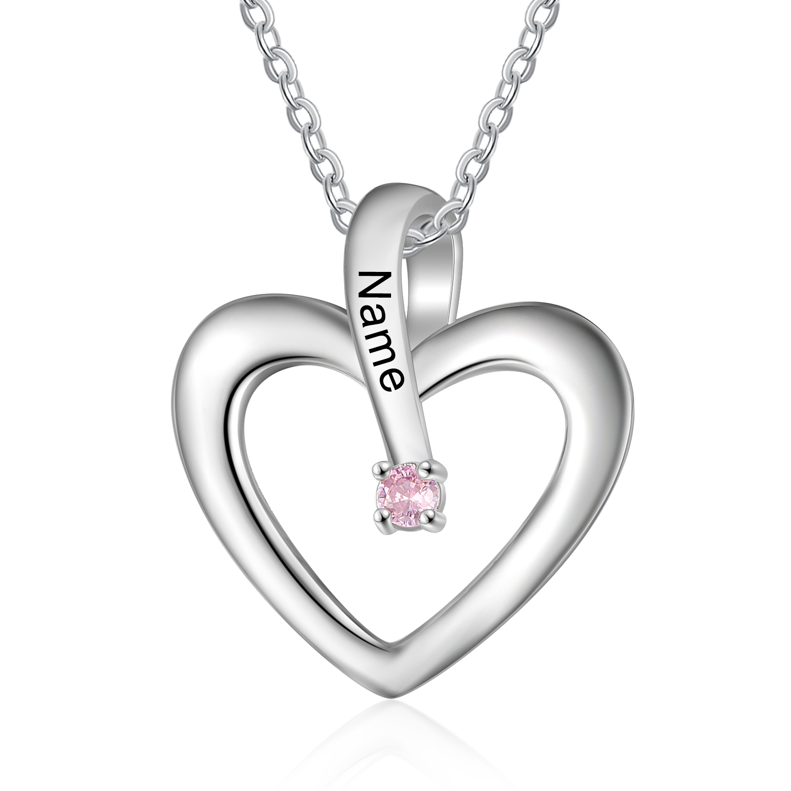 Collier Coeur 1 Prénom Personnalisé avec 1 Pierre de Naissance