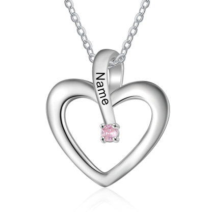 Collier Coeur 1 Prénom Personnalisé avec 1 Pierre de Naissance