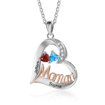 À Ma Maman-Collier Coeur 2 Prénoms Personnalisés avec 2 Pierres de Nai
