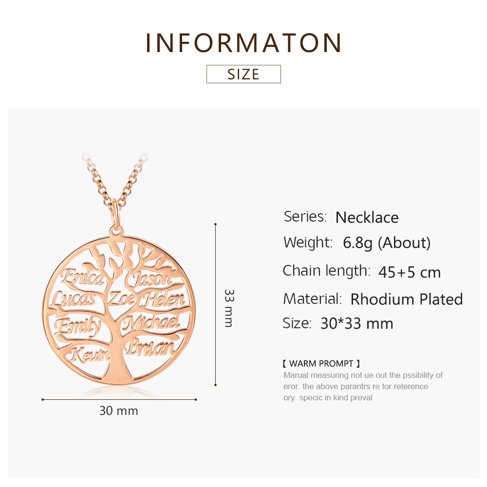 Collier Argent Arbre de vie Arbre généalogique 9 prenoms