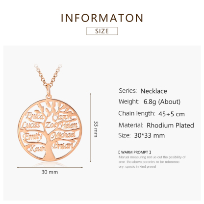 Collier Argent Arbre de vie Arbre généalogique 9 prenoms