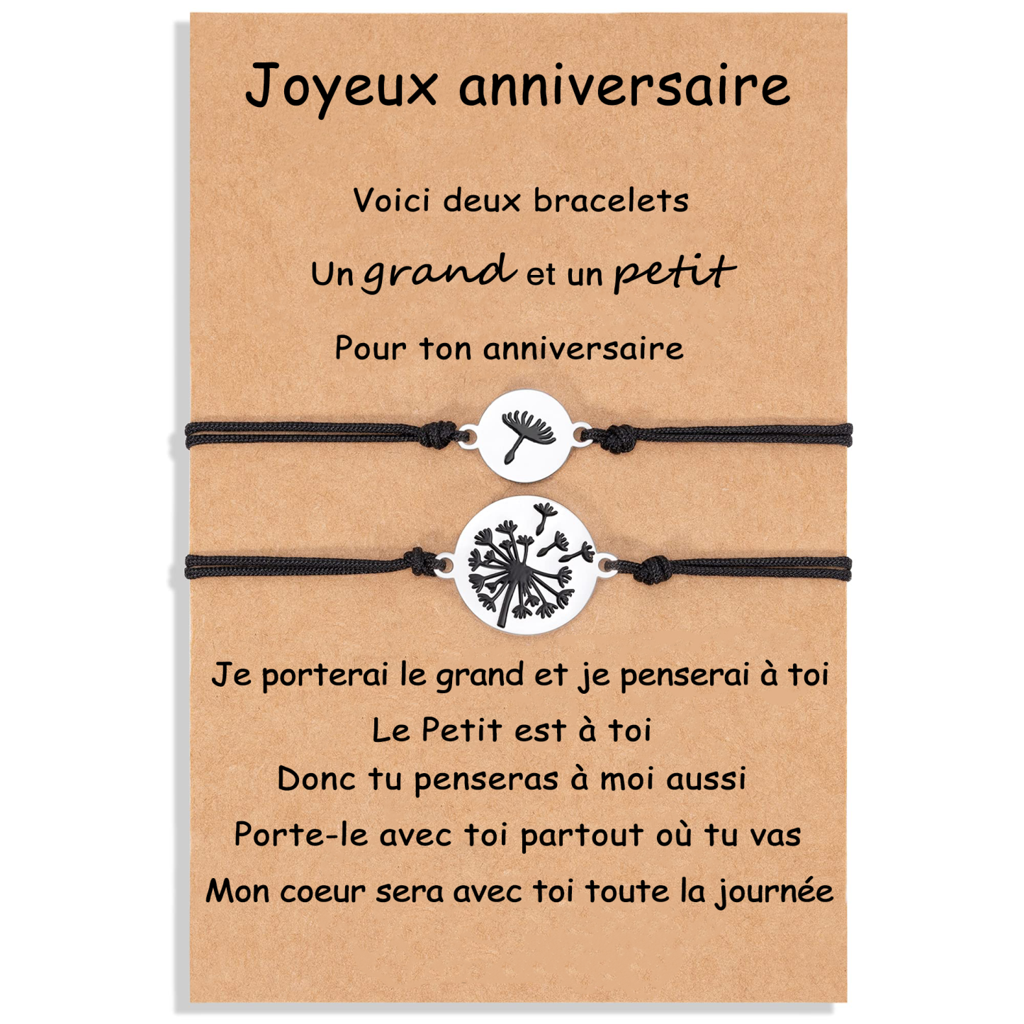 Jessemade FR 2PCS Ensemble de Bracelets Pissenlit - Cadeau Anniversaire