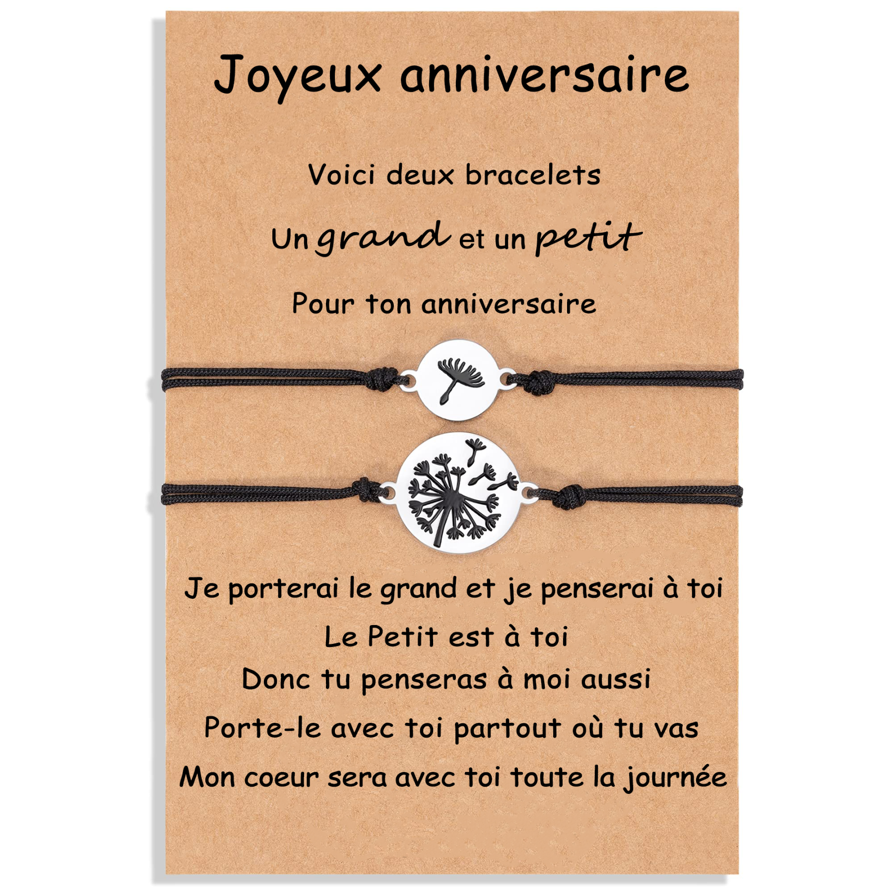 Jessemade FR 2PCS Ensemble de Bracelets Pissenlit - Cadeau Anniversaire