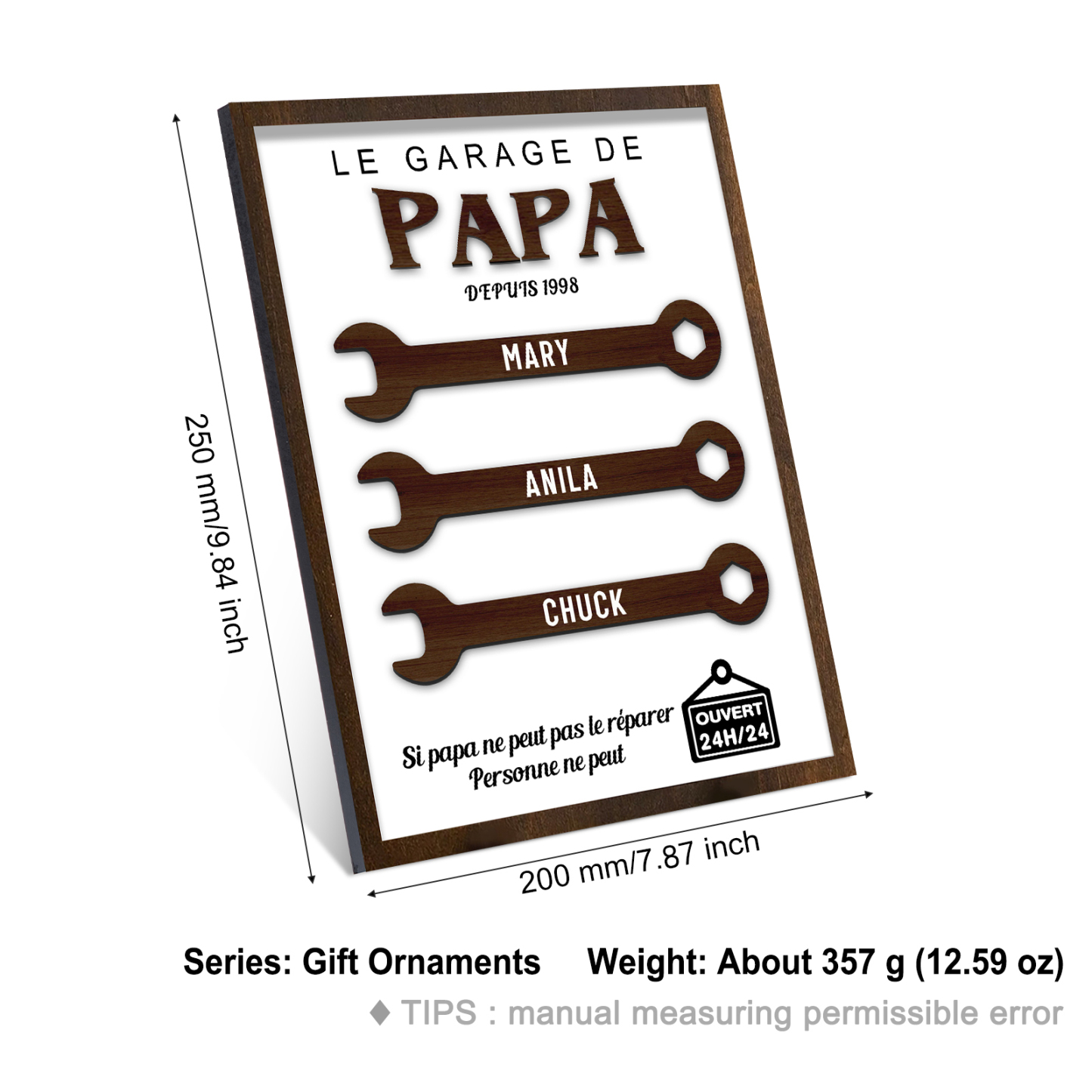 À Mon Papa-Cadre en Bois Garage 3 Prénoms Personnalisés | Jessemade
