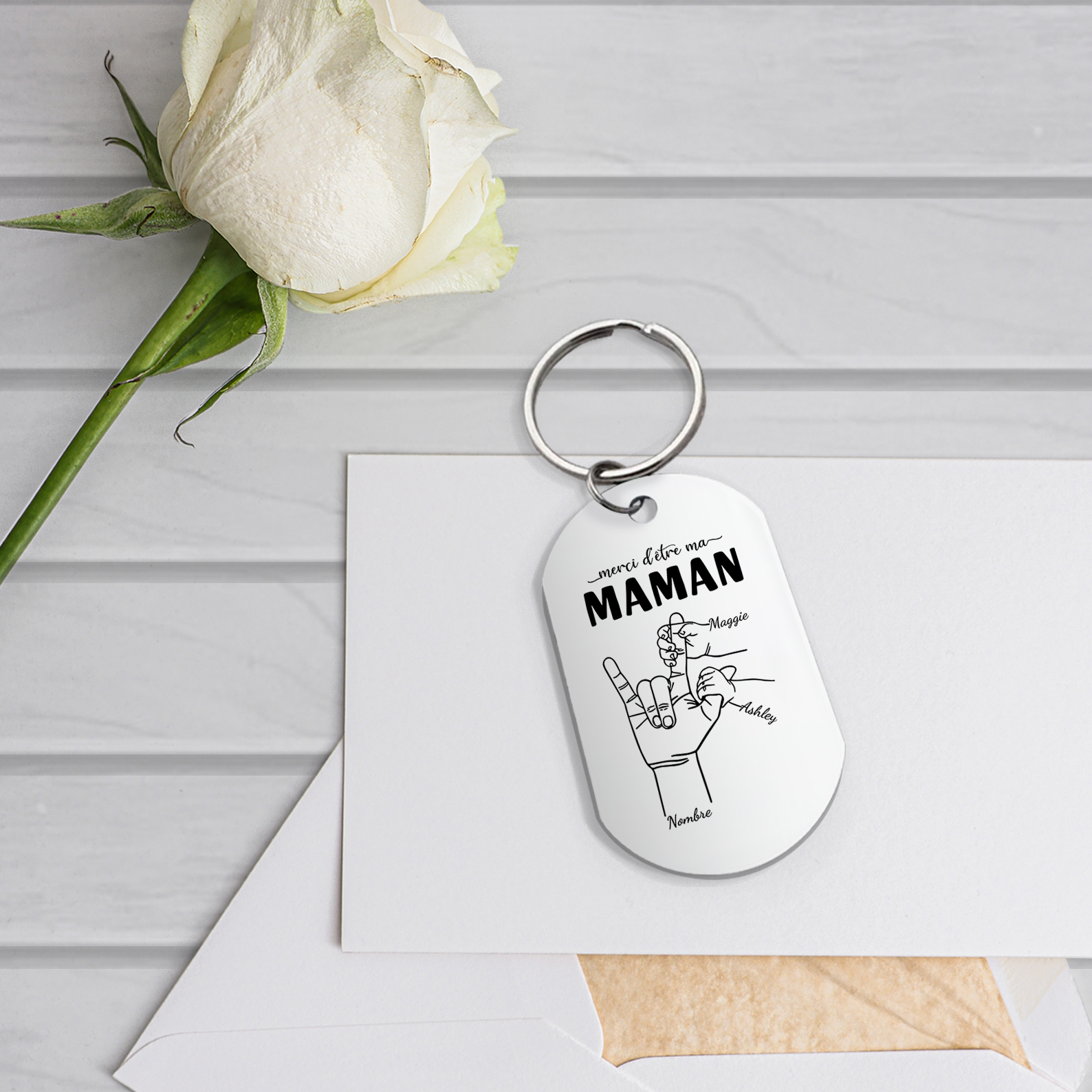 À Ma Maman - Porte-Clés la Main dans la Main 2-6 Prénoms Personnalisés