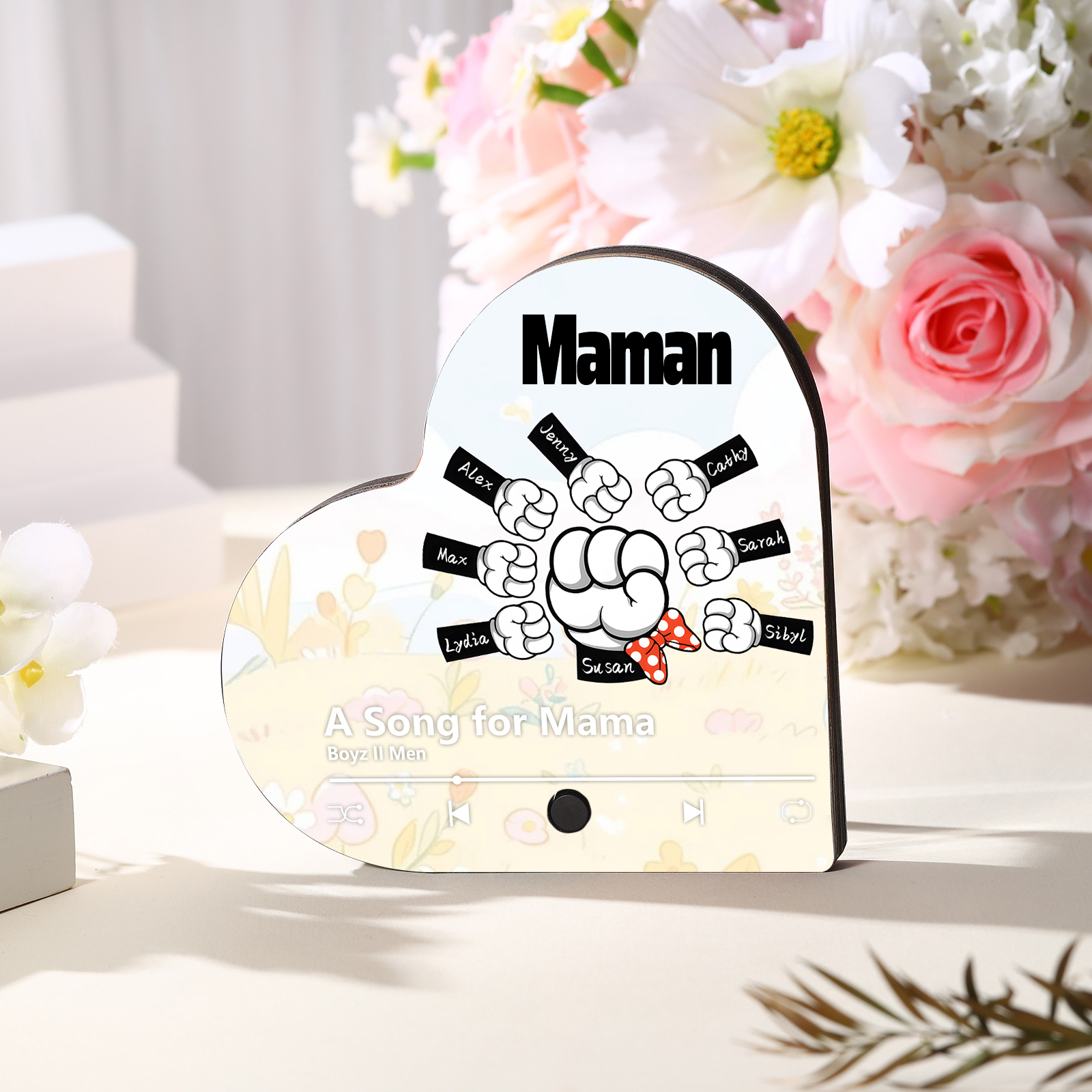 À Maman/Mamie - Aimant Frigo de Msique 8 Prénoms Personnalisés avec Texte Aimant De Réfrigérateur en Forme de Cœur | Jessemade