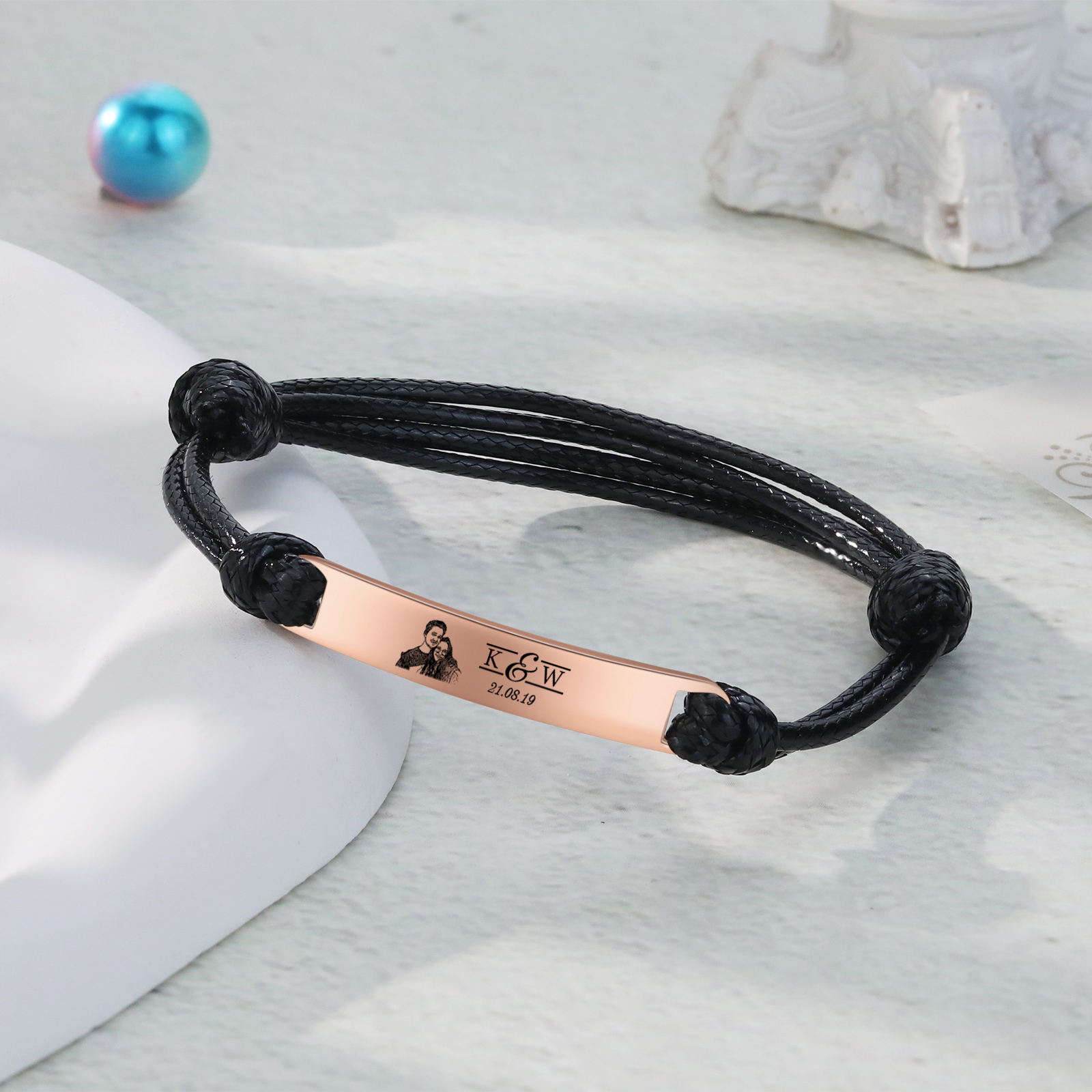 Bracelet Initiale 2 Lettres Personnalisées avec Photo et Date pour Couple｜Jessemade