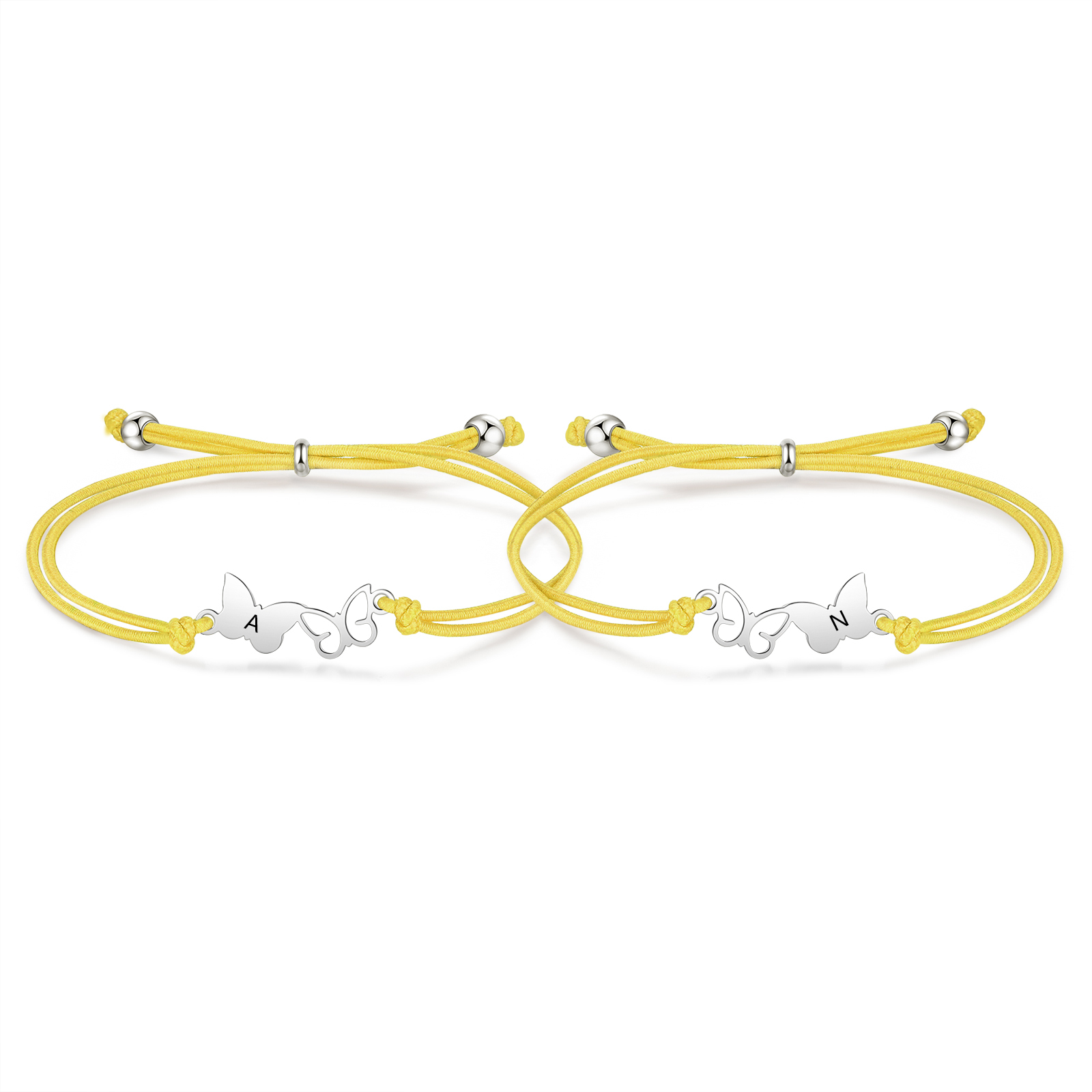 2PCS Bracelet Initiale Papillons 2 Lettres Personnalisées Corde élastiques Cadeau Rentrée Scolaire Premier jour d’école｜Jessemade