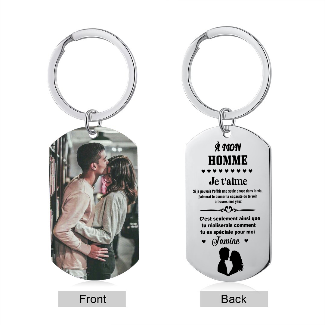 À mon Homme - Porte-Clés 1 Prénom et Photo Personnalisés pour Couple