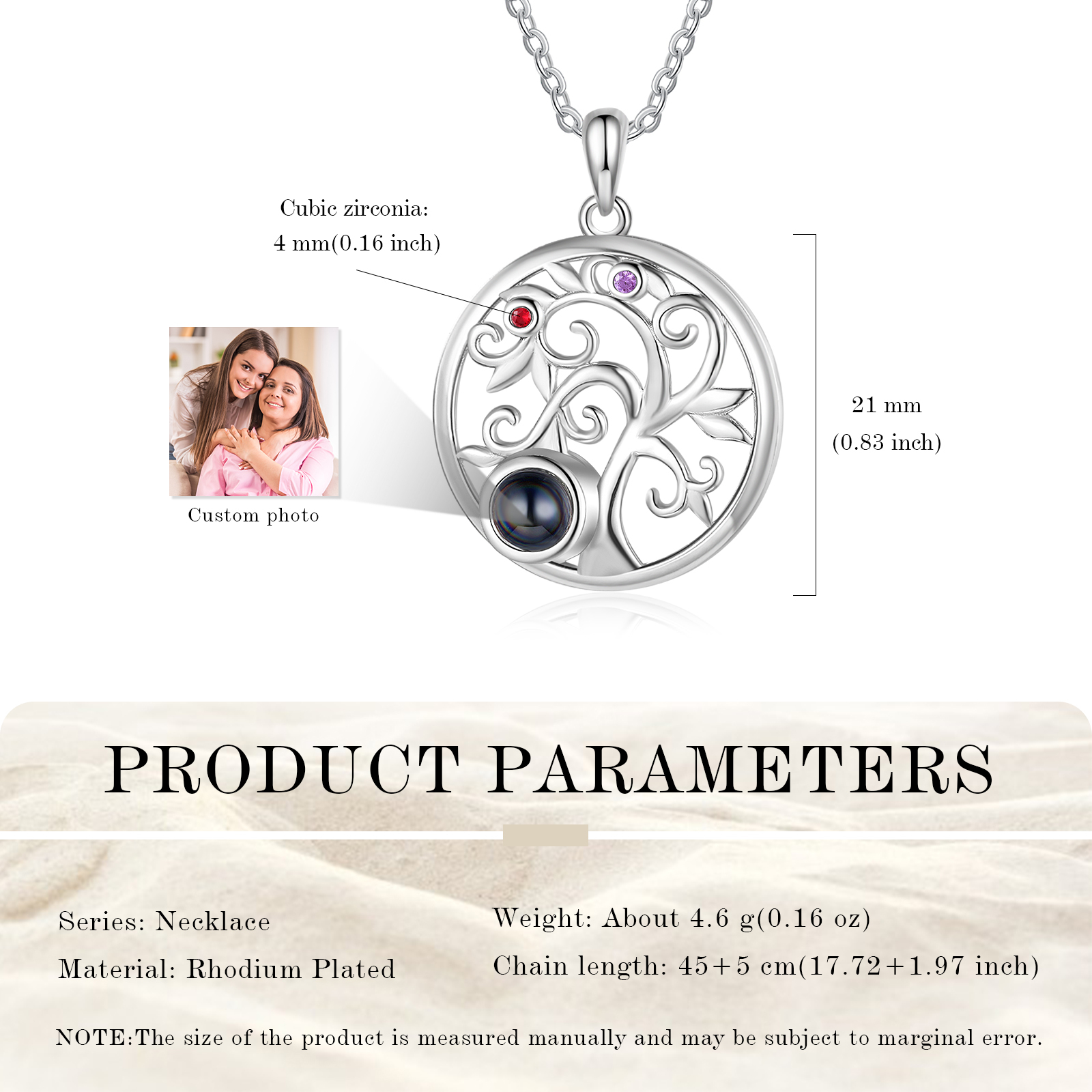Collier Arbre Projection de Pierres 2 Pierres de naissance et 1 Photo Personnalisés Collier pour Femmes | Jessemade