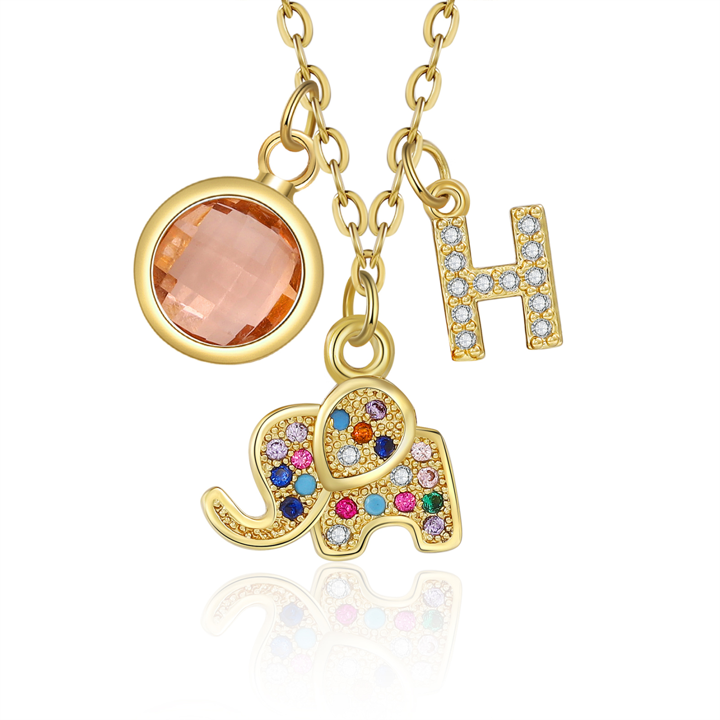 Jessemade FR Collier Enfants Bébé Collier Éléphant 1 Pierre de Naissance et 1 Lettre pour Fille Filleule