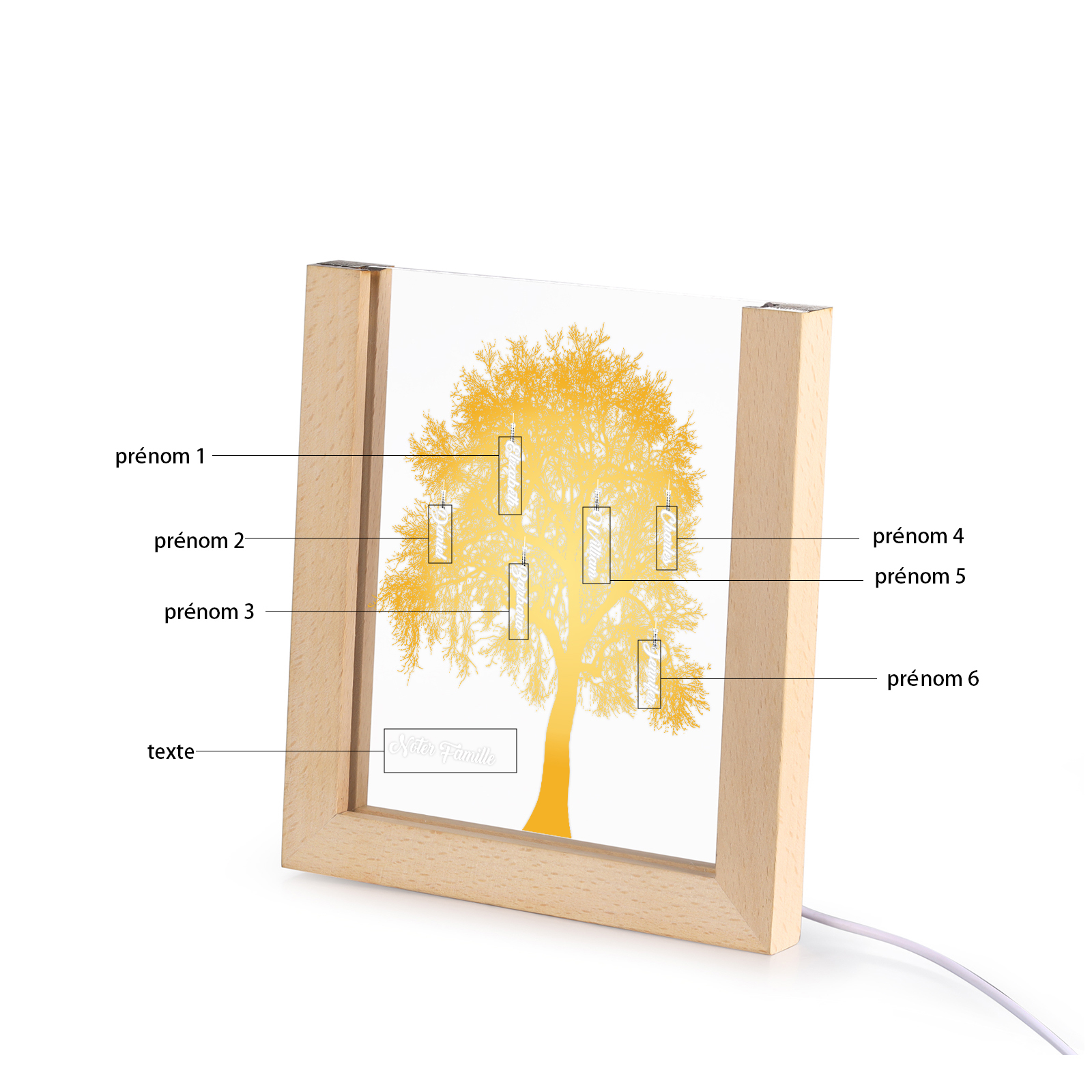À Maman/Mamie - Lampe de chevet LED Arbre 6 Prénoms Personnalisés avec 1 Texte