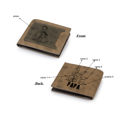 À mon Papa - Portefeuille Poings 5 Prénoms Personnalisés avec Photo Classique Homme Porte-Monnaie Carte