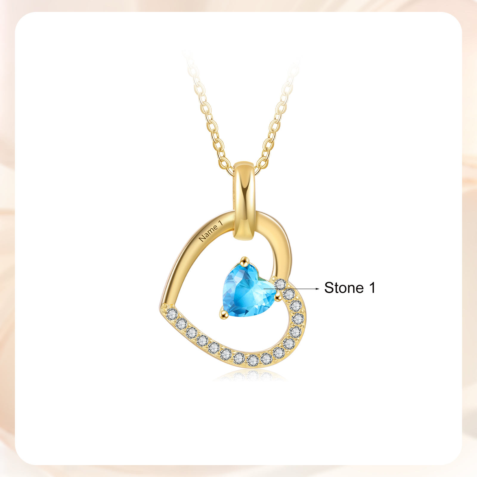 Collier Coeur Pendentif 1 Prénom Personnalisé avec Pierre de naissance｜Jessemade