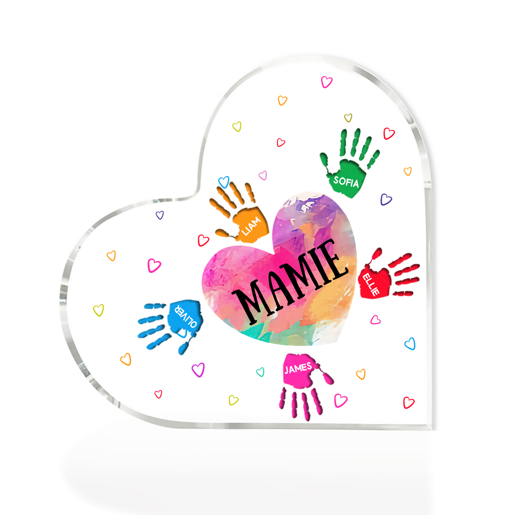 À ma Maman/Mamie - Plaque Acrylique Mains et Enfants en Forme de Cœur 6 Prénoms Personnalisés