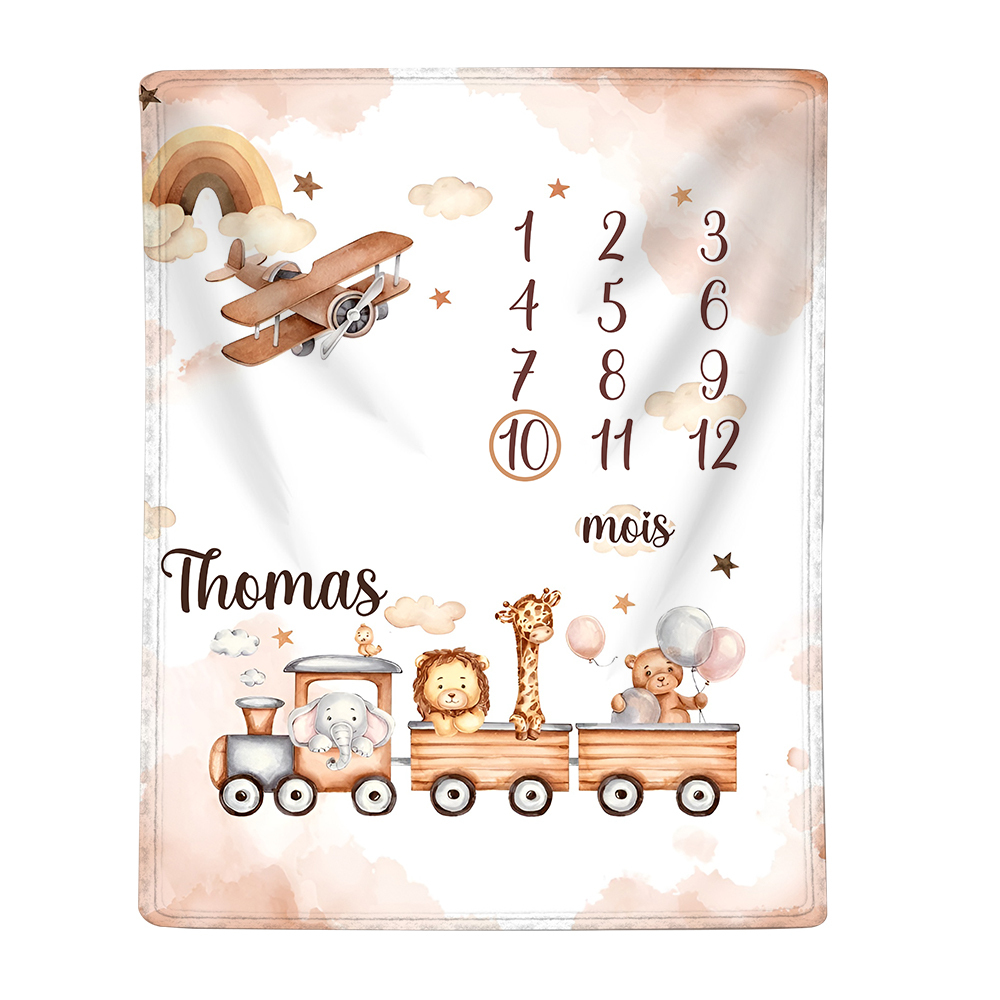 Couverture Plaids Polaire mensuelle 1 Prénom et Mois Personnalisés pour Bébé cadeau personnalise bebe 1 an | Jessemade