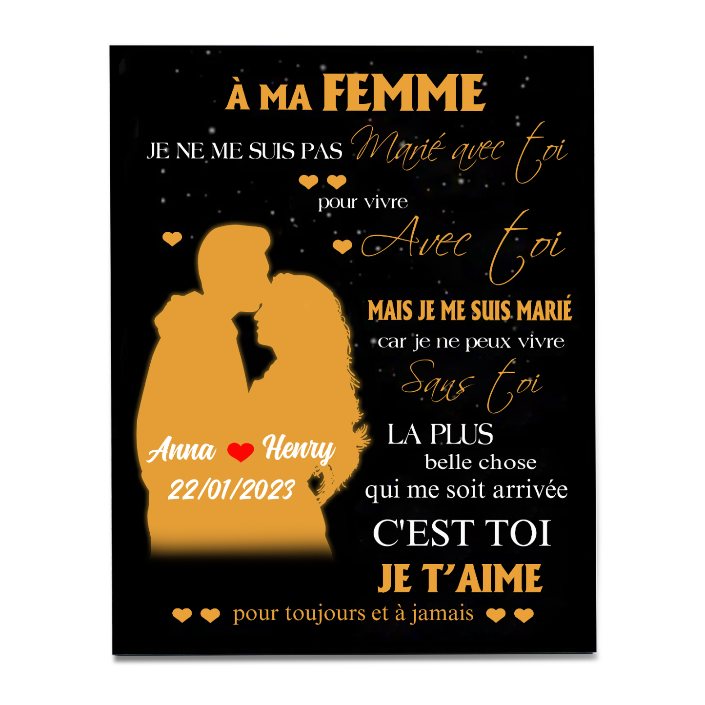 Cadre en Bois 2 Prénoms Personnalisés avec Date pour Couple Cadeau Saint Valentin