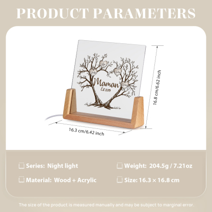 À Maman/Mamie - Lampe de chevet LED Arbre de Vie 4 Prénoms Personnalisés avec Texte et Date pour Famille