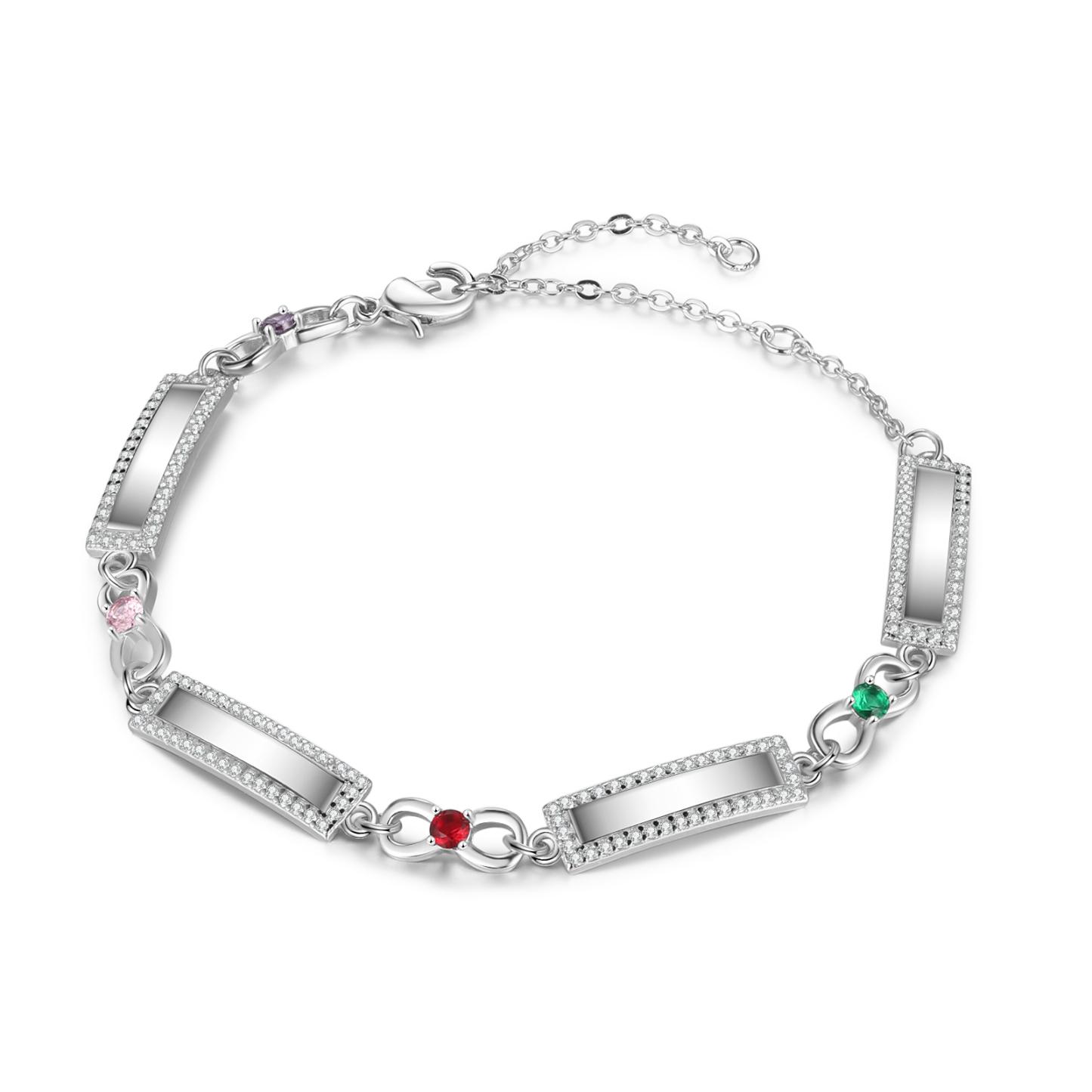 Bracelet Infini 4 Prénoms Personnalisé avec 4 Pierres de Naissance